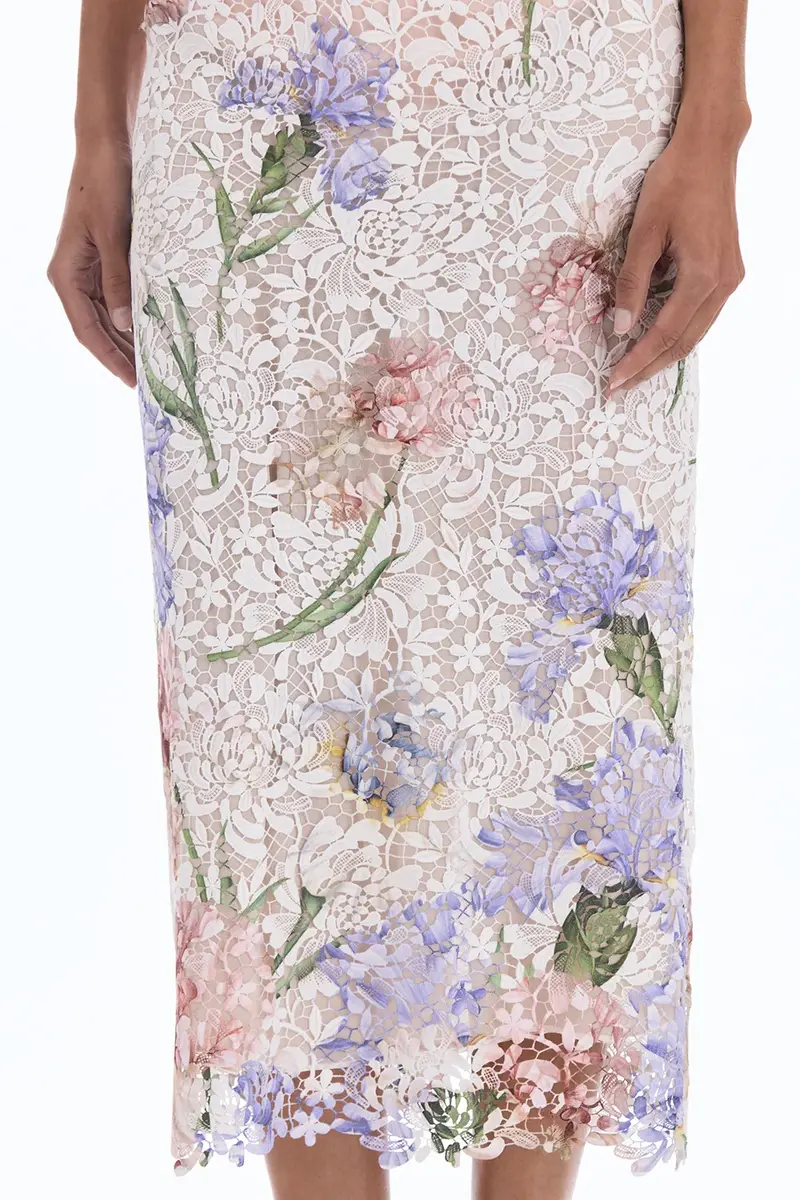 Oscar de la Renta Iris Printed Lace Pencil Skirt | Thumbnail 4
