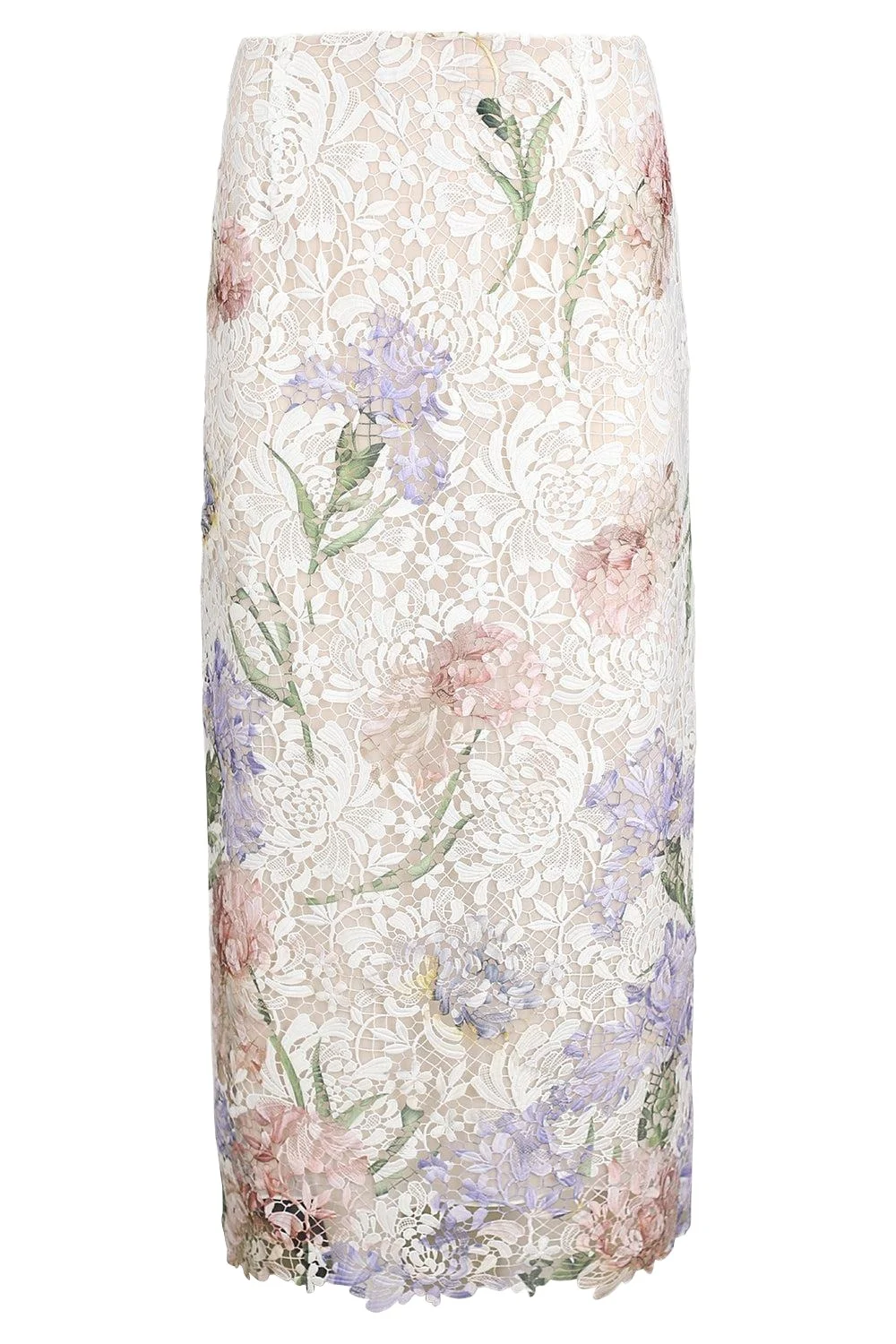 Oscar de la Renta Iris Printed Lace Pencil Skirt