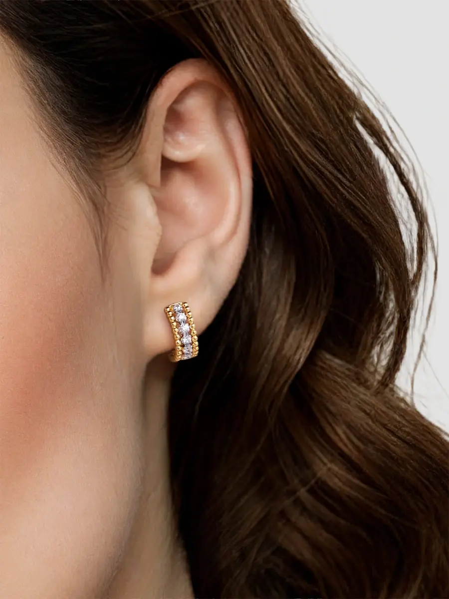 Gabriel & Co Women's Two-Tone 14K Gold & 0.25 TCW Diamond Beaded Huggie Earrings | Thumbnail 3 Gabriel & Co Women's Two-Tone 14K Gold & 0.25 TCW Diamond Beaded Huggie Earrings | Thumbnail 3