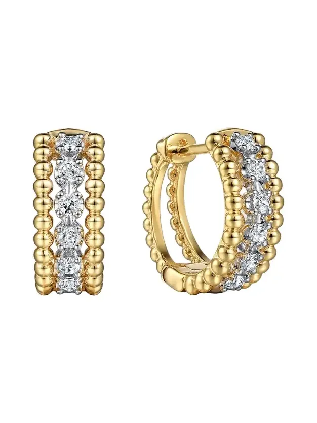 Women's Two-Tone 14K Gold & 0.25 TCW Diamond Beaded Huggie Earrings