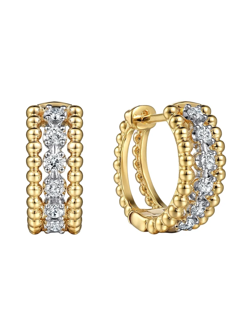 Women's Two-Tone 14K Gold & 0.25 TCW Diamond Beaded Huggie Earrings