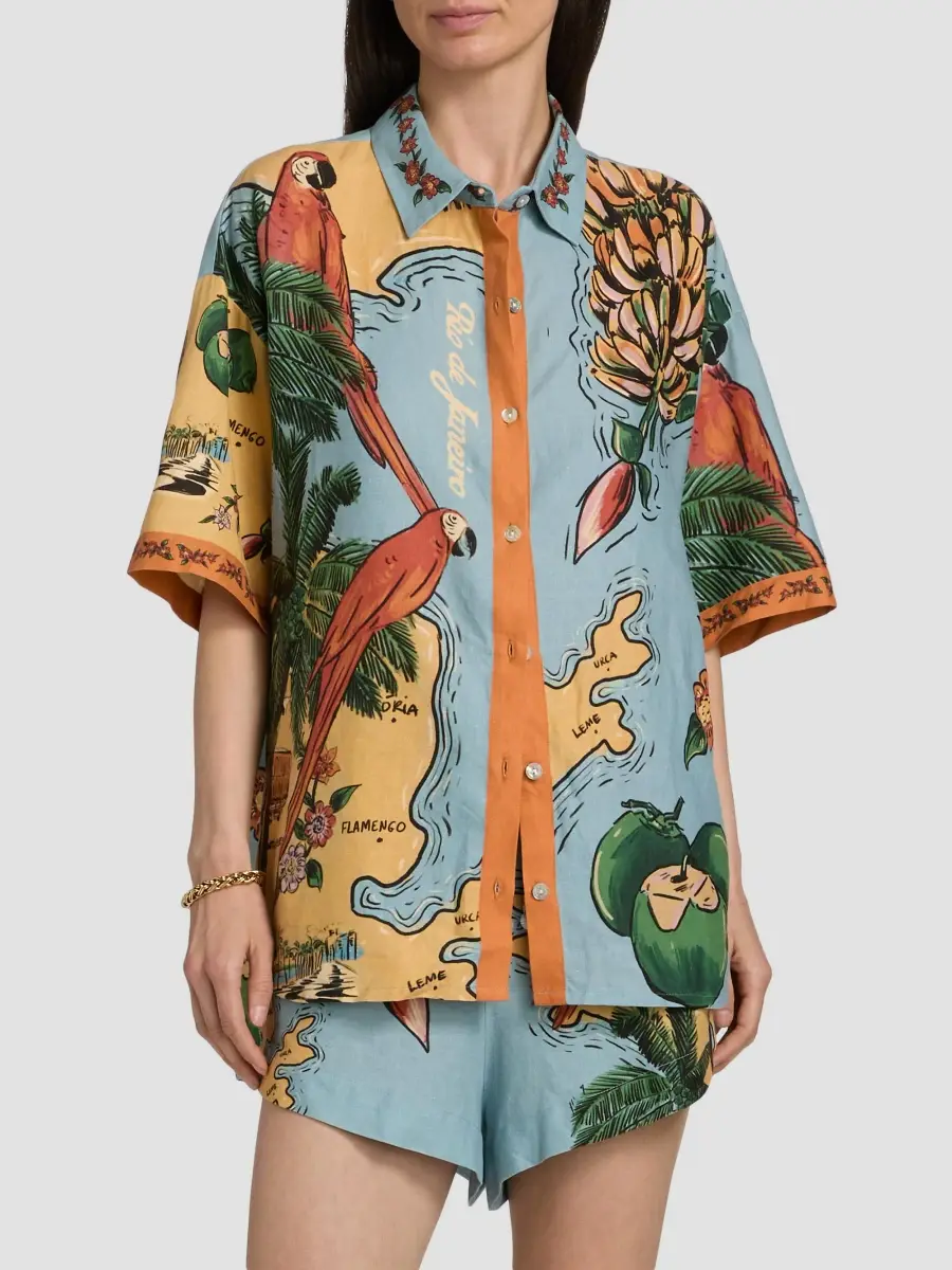 Farm Rio Women's Beaches Path Linen-Blend Shirt | Thumbnail 3 Farm Rio Women's Beaches Path Linen-Blend Shirt | Thumbnail 3
