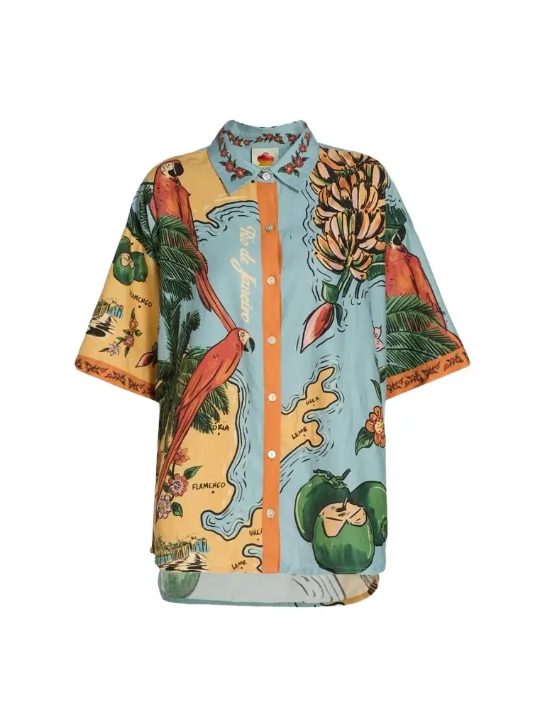 Farm Rio Women's Beaches Path Linen-Blend Shirt