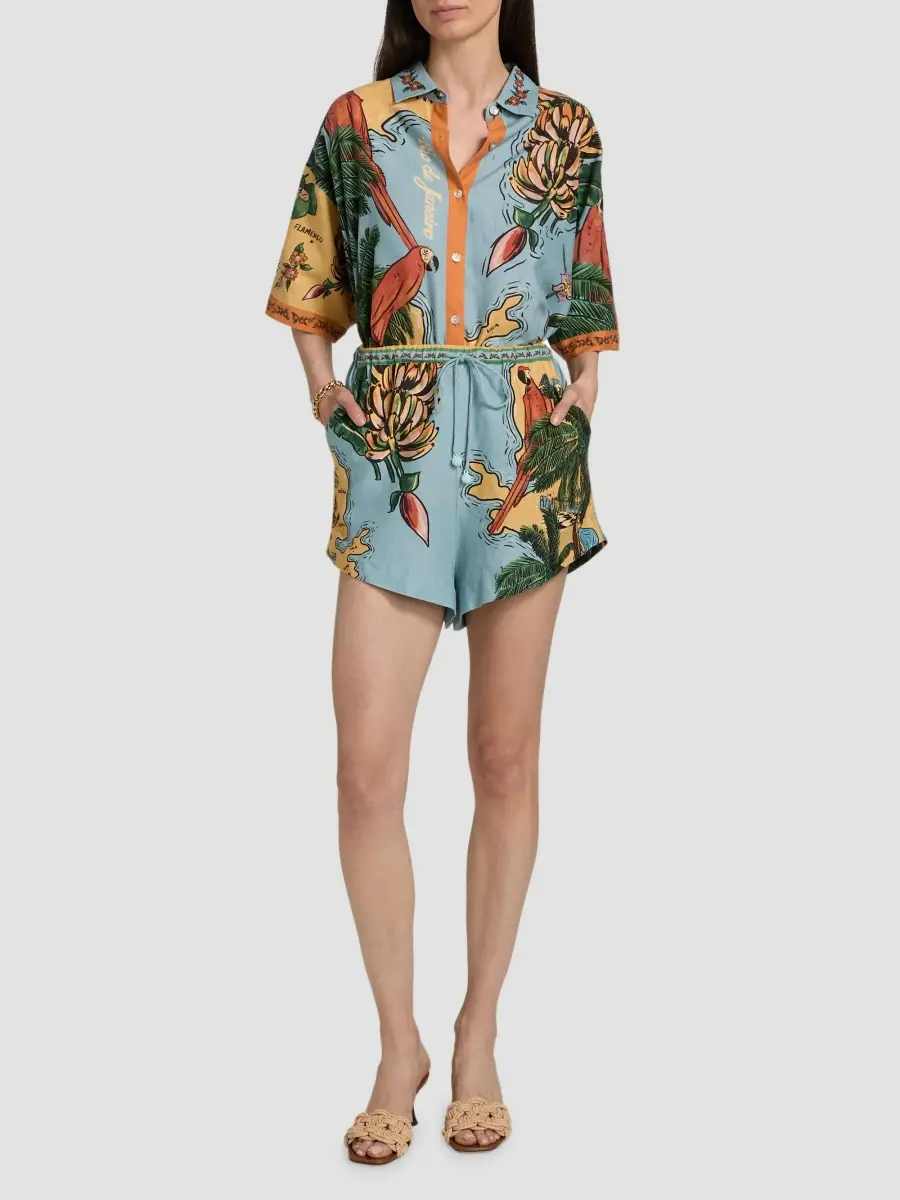 Farm Rio Women's Ligia Floral Linen-Blend Shorts | Thumbnail 2 Farm Rio Women's Ligia Floral Linen-Blend Shorts | Thumbnail 2