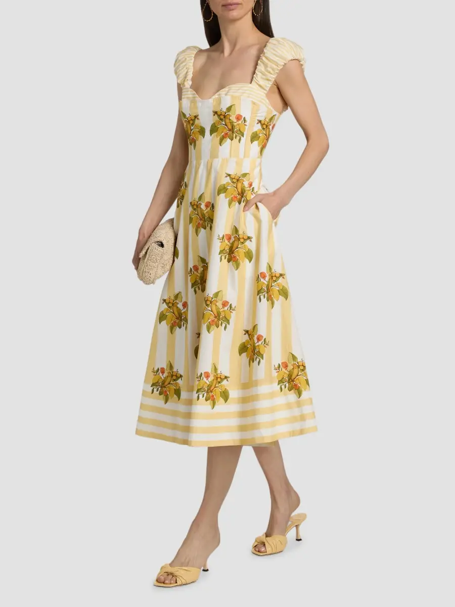 Farm Rio Women's Lemon Birds Sweetheart Neck Midi Dress | Thumbnail 2 Farm Rio Women's Lemon Birds Sweetheart Neck Midi Dress | Thumbnail 2