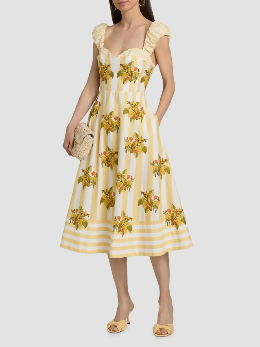 Farm Rio Women's Lemon Birds Sweetheart Neck Midi Dress | Thumbnail 3 Farm Rio Women's Lemon Birds Sweetheart Neck Midi Dress | Thumbnail 3