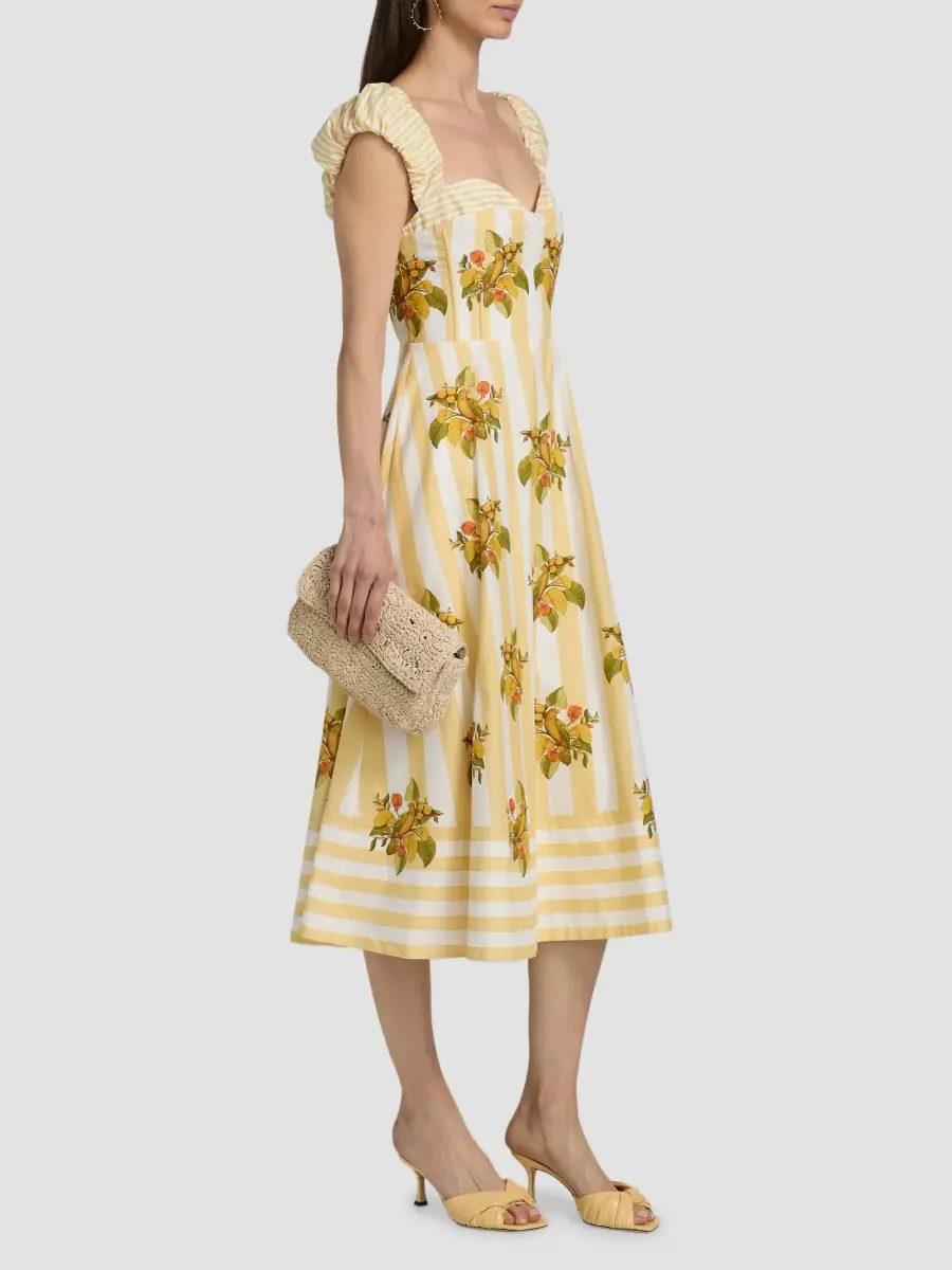 Farm Rio Women's Lemon Birds Sweetheart Neck Midi Dress | Thumbnail 4 Farm Rio Women's Lemon Birds Sweetheart Neck Midi Dress | Thumbnail 4