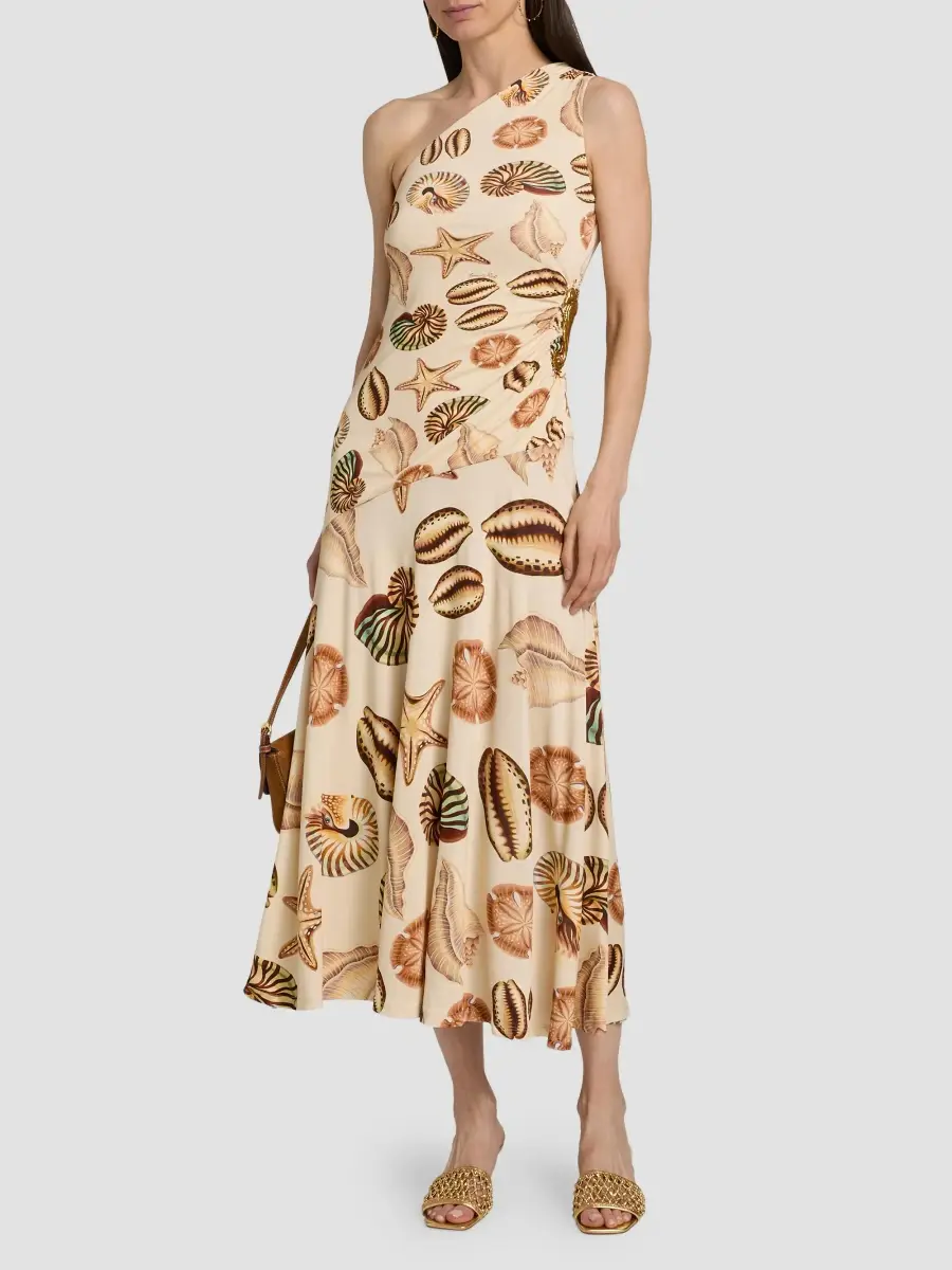 Farm Rio Women's Marine Shells One-Shoulder Midi Dress | Thumbnail 3