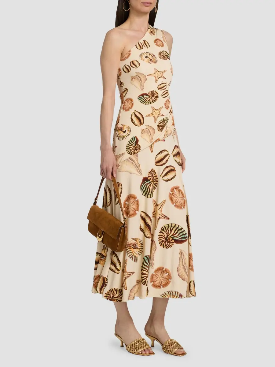 Farm Rio Women's Marine Shells One-Shoulder Midi Dress | Thumbnail 4