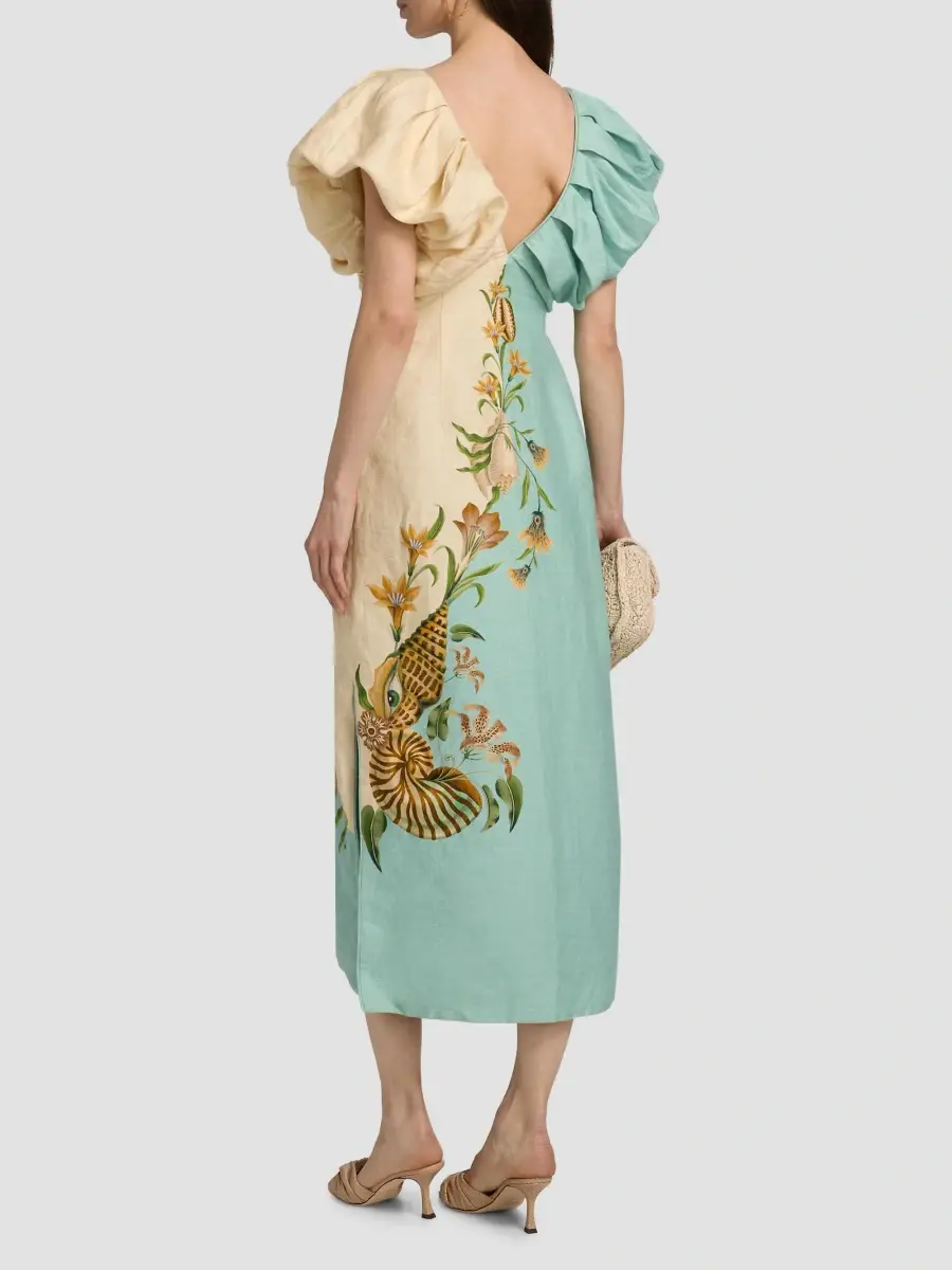 Farm Rio Women's Marine Garden Two-Tone Puff-Sleeve Midi Dress | Thumbnail 5 Farm Rio Women's Marine Garden Two-Tone Puff-Sleeve Midi Dress | Thumbnail 5