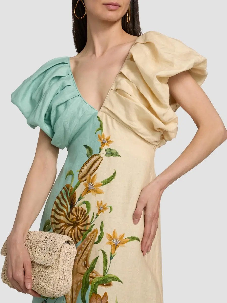 Farm Rio Women's Marine Garden Two-Tone Puff-Sleeve Midi Dress | Thumbnail 6 Farm Rio Women's Marine Garden Two-Tone Puff-Sleeve Midi Dress | Thumbnail 6