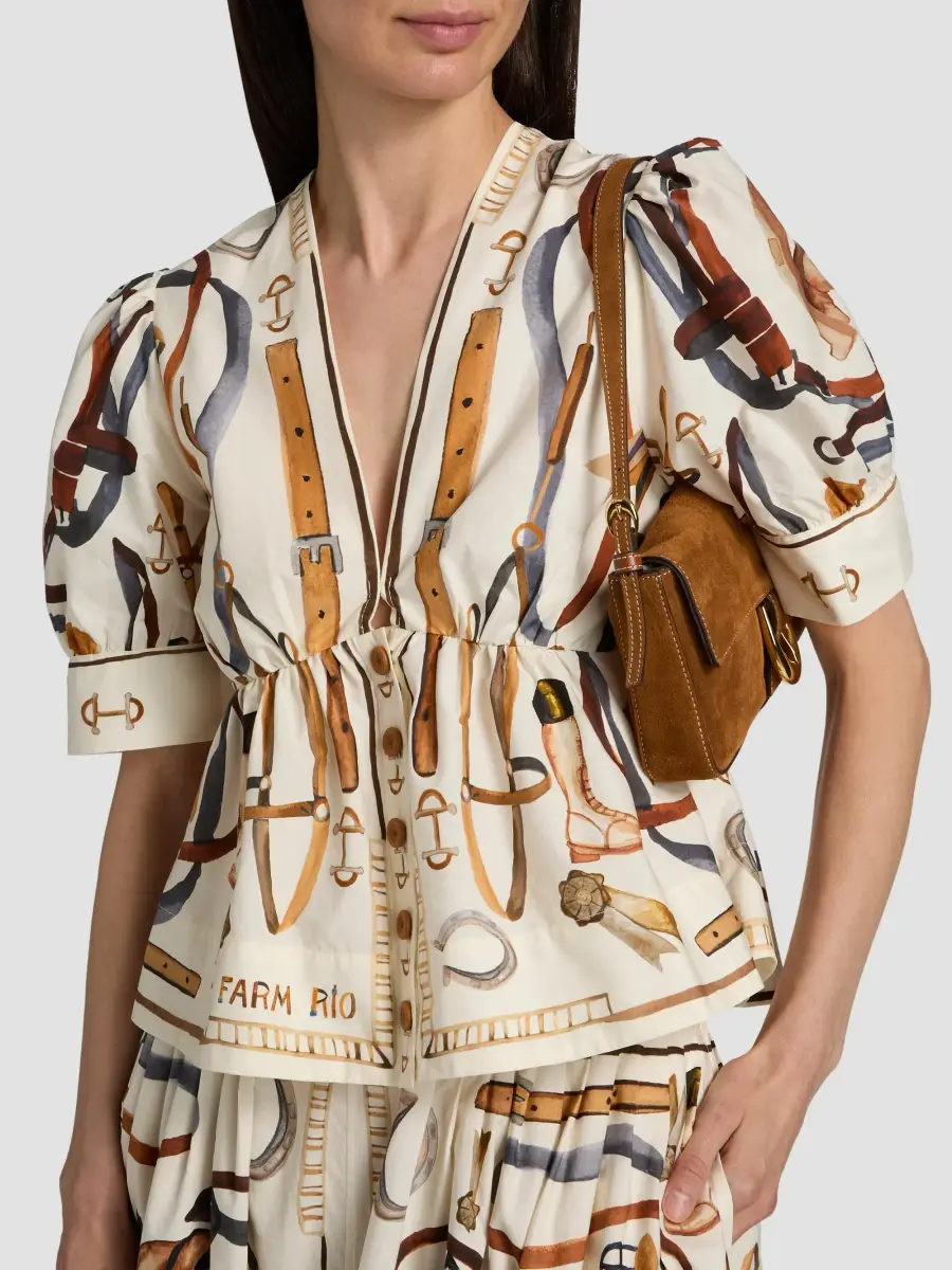 Farm Rio Women's Equestrian Scarf Cotton Blouse | Thumbnail 6 Farm Rio Women's Equestrian Scarf Cotton Blouse | Thumbnail 6