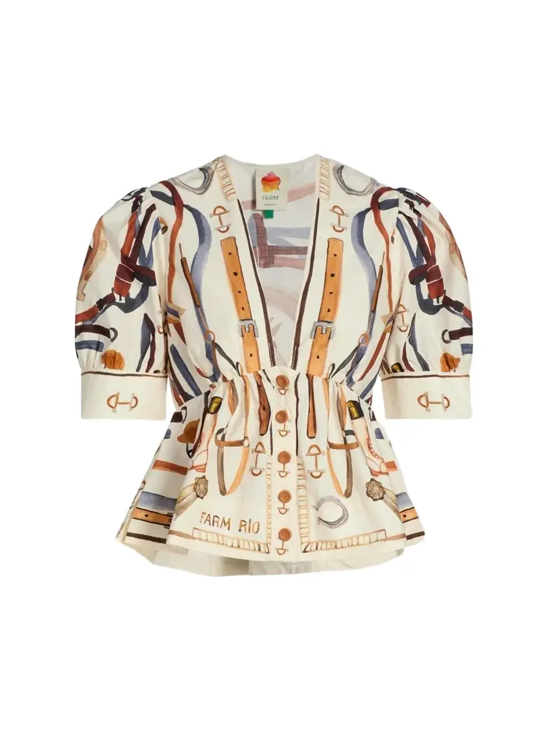 Farm Rio Women's Equestrian Scarf Cotton Blouse