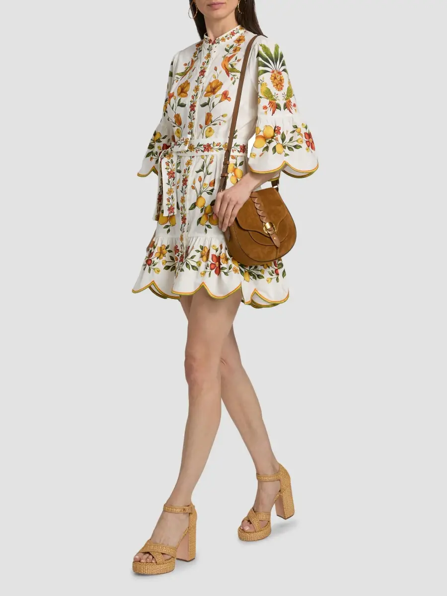 Farm Rio Women's Lemon Bouquet Belted Puff-Sleeve Mini Dress | Thumbnail 2 Farm Rio Women's Lemon Bouquet Belted Puff-Sleeve Mini Dress | Thumbnail 2