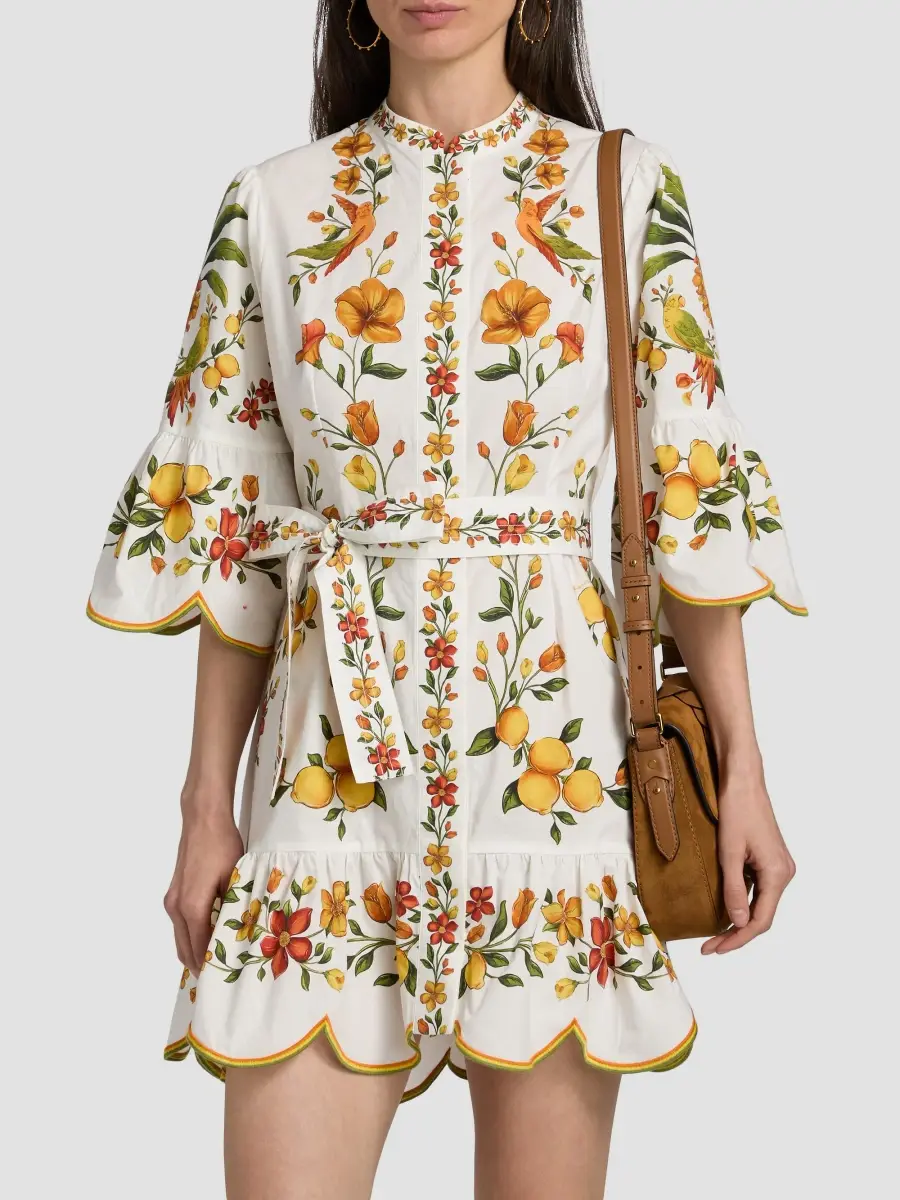 Farm Rio Women's Lemon Bouquet Belted Puff-Sleeve Mini Dress | Thumbnail 3 Farm Rio Women's Lemon Bouquet Belted Puff-Sleeve Mini Dress | Thumbnail 3