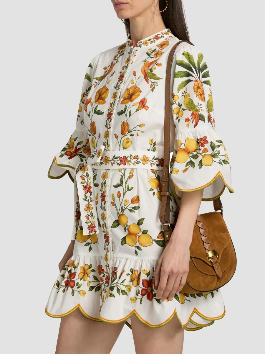 Farm Rio Women's Lemon Bouquet Belted Puff-Sleeve Mini Dress | Thumbnail 4 Farm Rio Women's Lemon Bouquet Belted Puff-Sleeve Mini Dress | Thumbnail 4