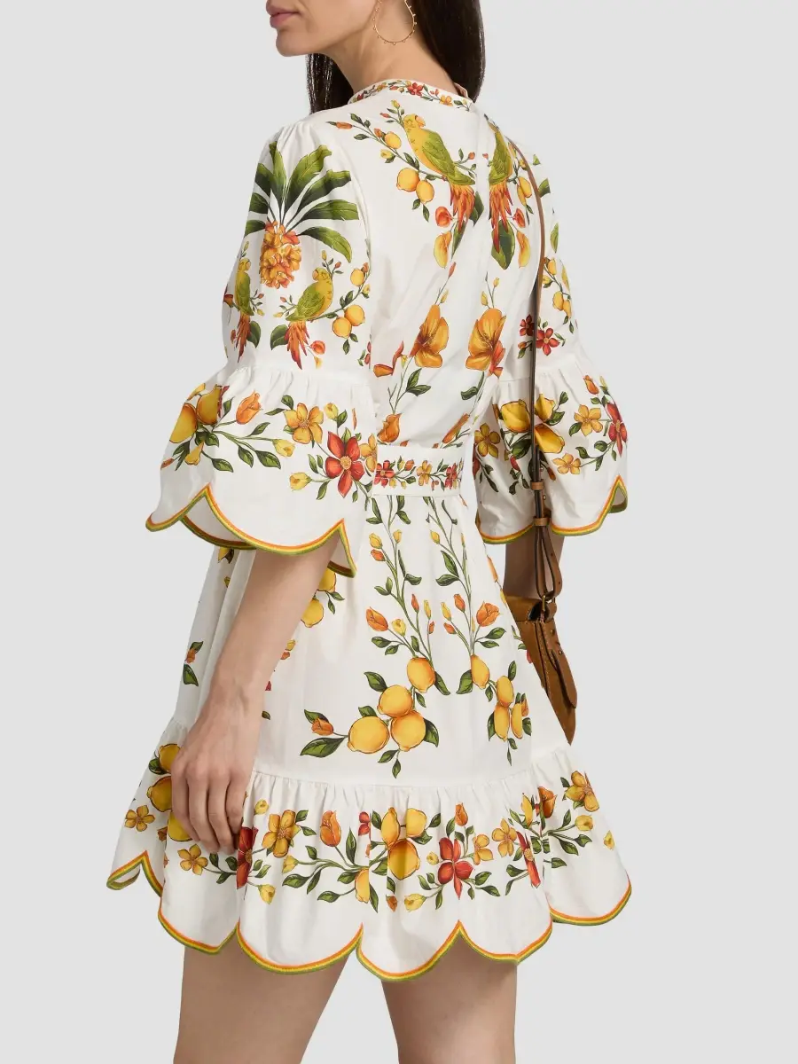 Farm Rio Women's Lemon Bouquet Belted Puff-Sleeve Mini Dress | Thumbnail 5 Farm Rio Women's Lemon Bouquet Belted Puff-Sleeve Mini Dress | Thumbnail 5