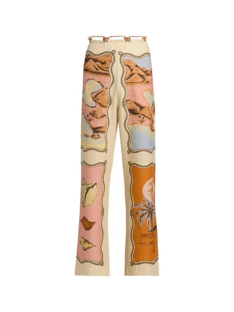 Farm Rio Women's Rio Souvenir Scarves Rope Detail Pants