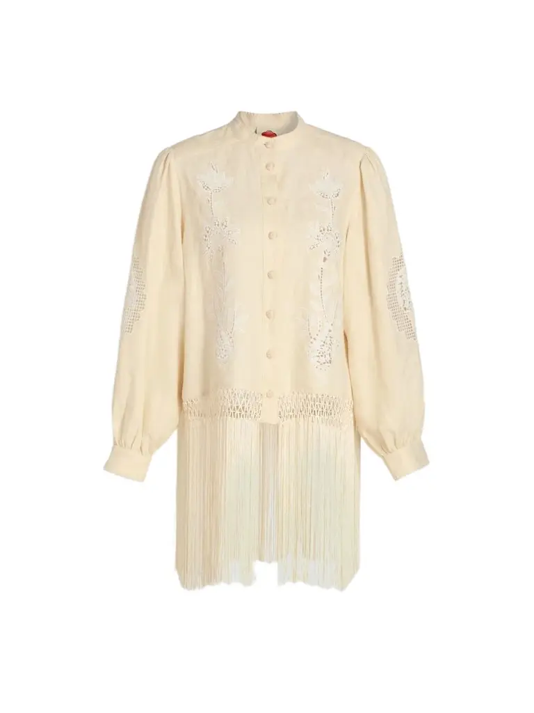 Farm Rio Women's Sand Richelieu Fringes Shirt