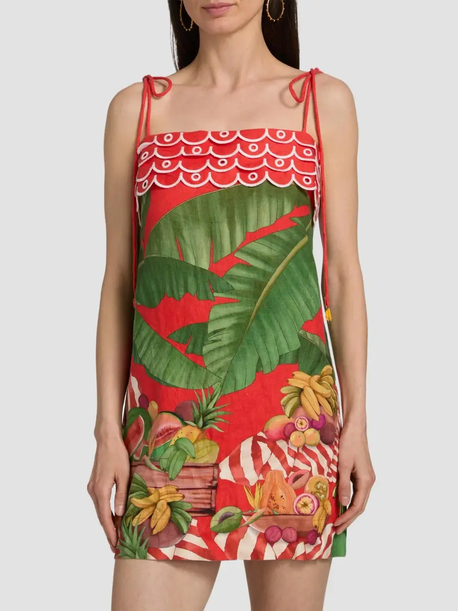 Farm Rio Women's Fruit Trolley Banana Tassels Mini Dress | Thumbnail 3 Farm Rio Women's Fruit Trolley Banana Tassels Mini Dress | Thumbnail 3