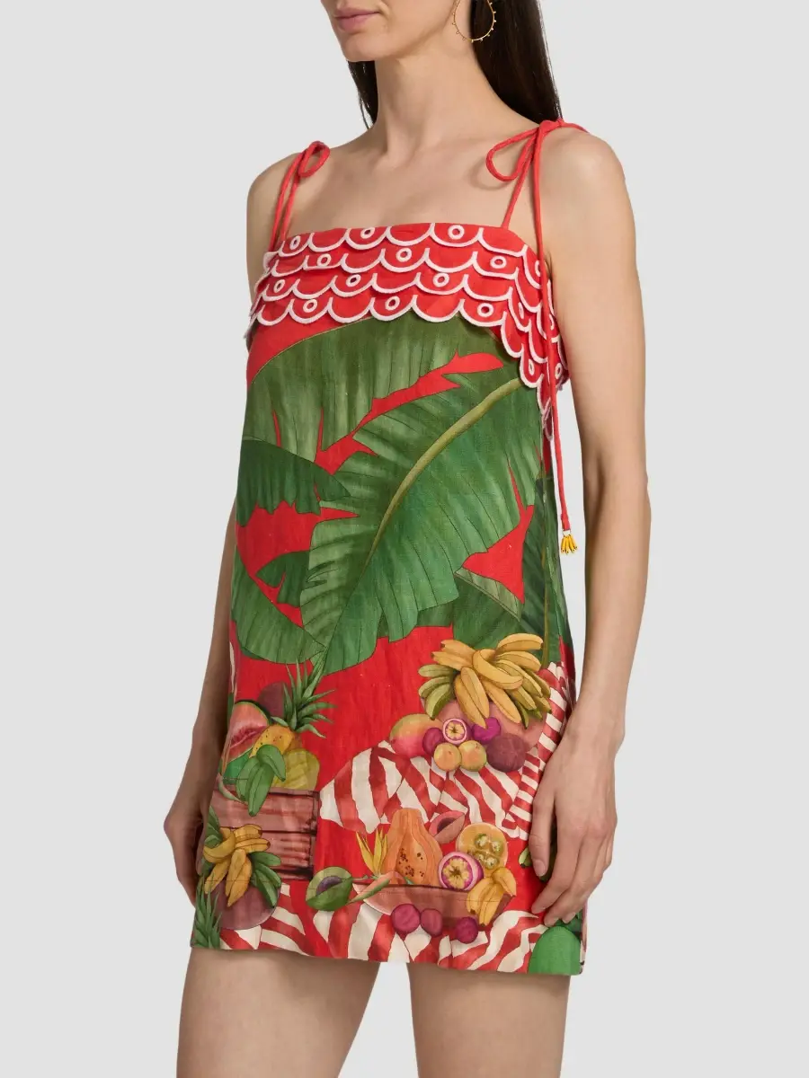 Farm Rio Women's Fruit Trolley Banana Tassels Mini Dress | Thumbnail 4 Farm Rio Women's Fruit Trolley Banana Tassels Mini Dress | Thumbnail 4