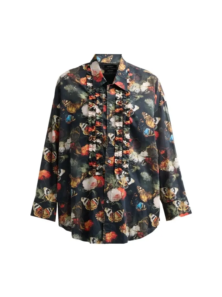R13 Women's Floral Cotton Ruffle Shirt