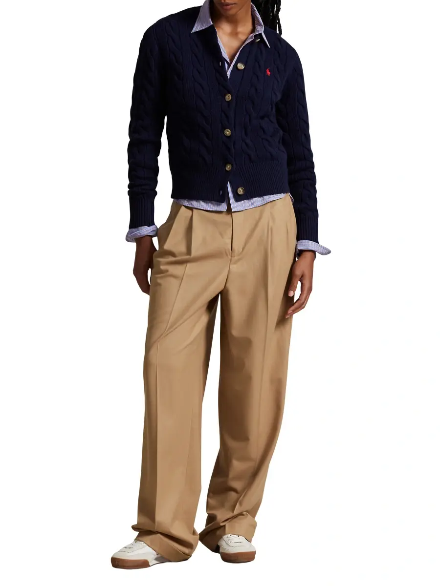 Polo Ralph Lauren Women's Logo-Embroidered Wool-Blend Cable-Knit Cardigan | Thumbnail 2 Polo Ralph Lauren Women's Logo-Embroidered Wool-Blend Cable-Knit Cardigan | Thumbnail 2