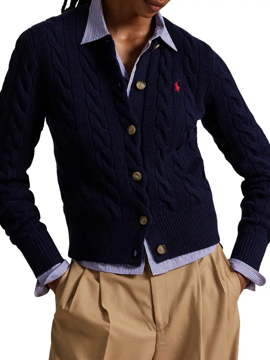 Polo Ralph Lauren Women's Logo-Embroidered Wool-Blend Cable-Knit Cardigan | Thumbnail 4 Polo Ralph Lauren Women's Logo-Embroidered Wool-Blend Cable-Knit Cardigan | Thumbnail 4