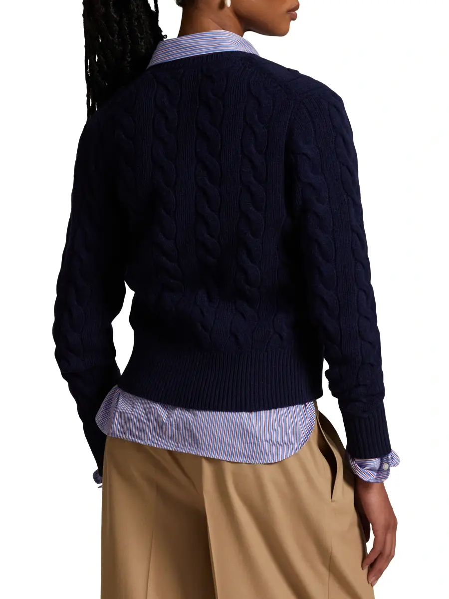 Polo Ralph Lauren Women's Logo-Embroidered Wool-Blend Cable-Knit Cardigan | Thumbnail 5 Polo Ralph Lauren Women's Logo-Embroidered Wool-Blend Cable-Knit Cardigan | Thumbnail 5