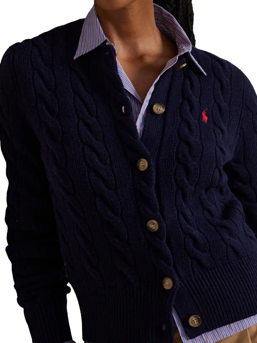 Polo Ralph Lauren Women's Logo-Embroidered Wool-Blend Cable-Knit Cardigan | Thumbnail 6 Polo Ralph Lauren Women's Logo-Embroidered Wool-Blend Cable-Knit Cardigan | Thumbnail 6