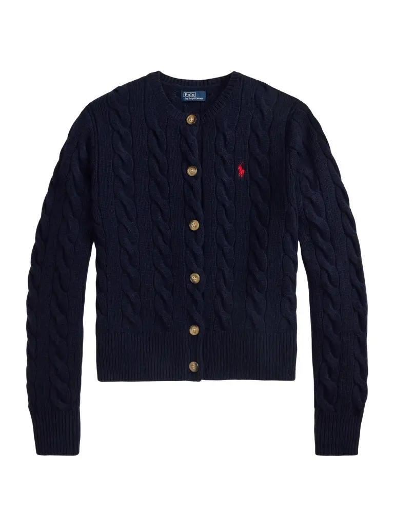 Polo Ralph Lauren Women's Logo-Embroidered Wool-Blend Cable-Knit Cardigan