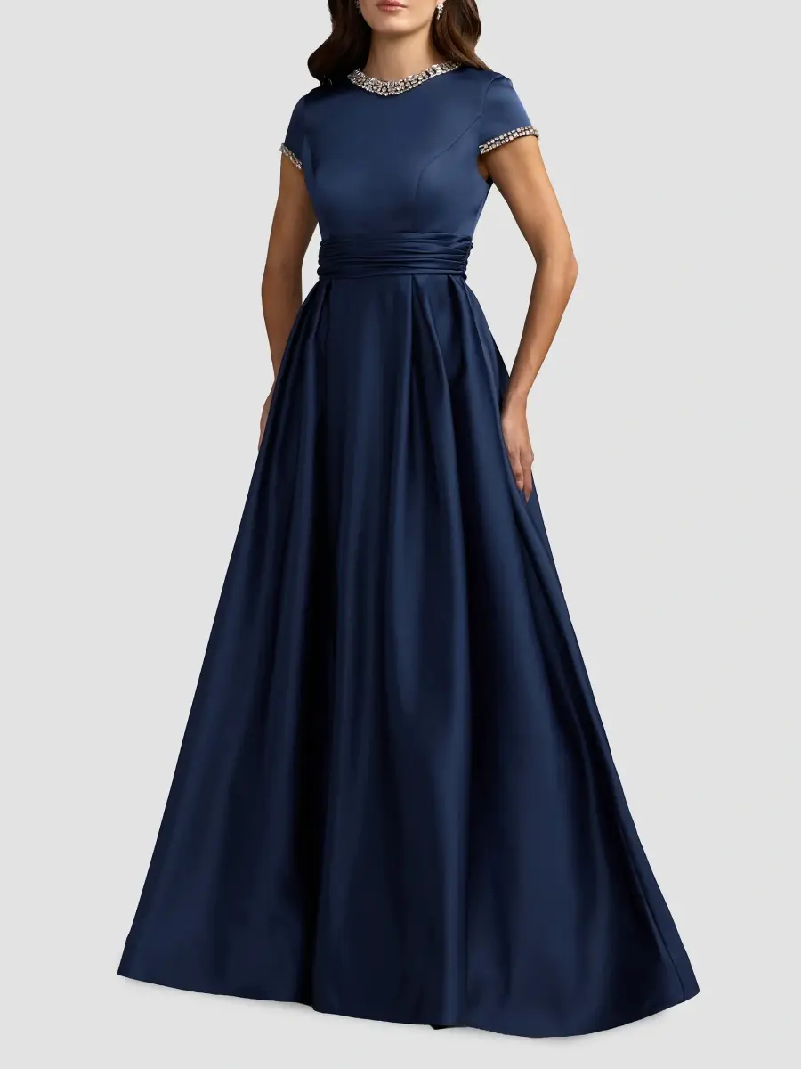 Mac Duggal Women's Embellished Satin Cap-Sleeve Gown | Thumbnail 2 Mac Duggal Women's Embellished Satin Cap-Sleeve Gown | Thumbnail 2
