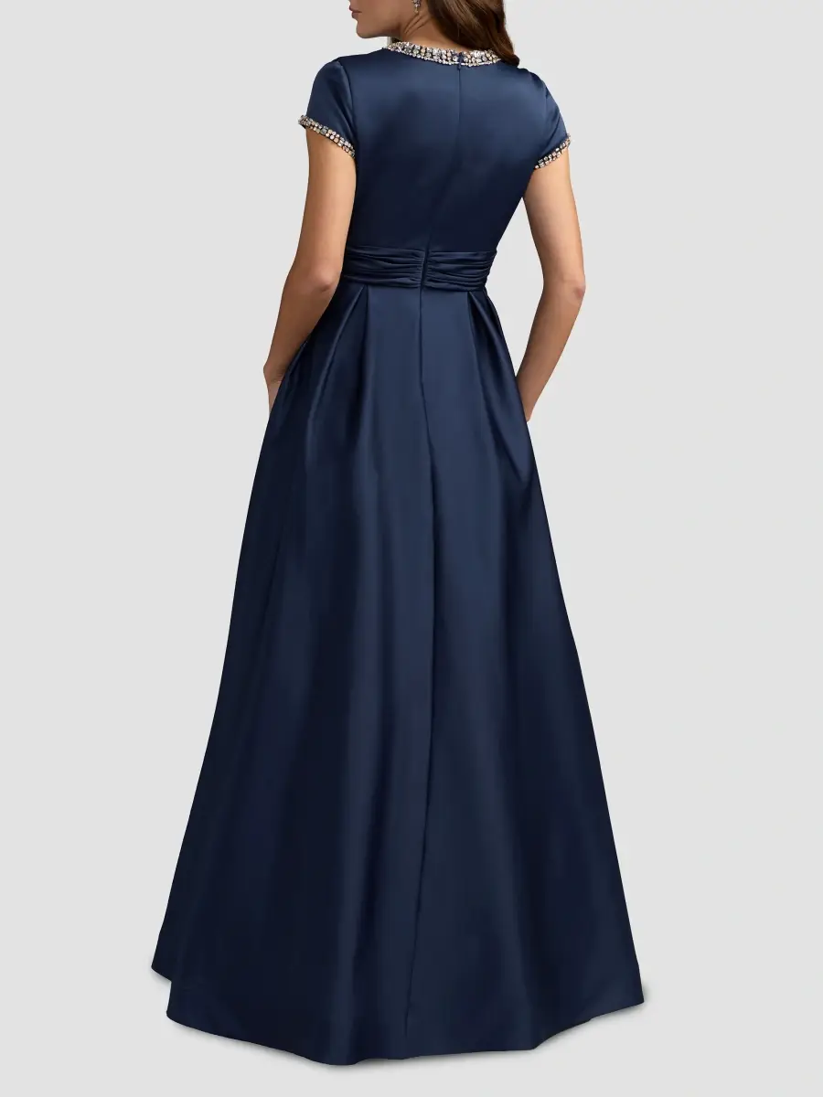 Mac Duggal Women's Embellished Satin Cap-Sleeve Gown | Thumbnail 3 Mac Duggal Women's Embellished Satin Cap-Sleeve Gown | Thumbnail 3