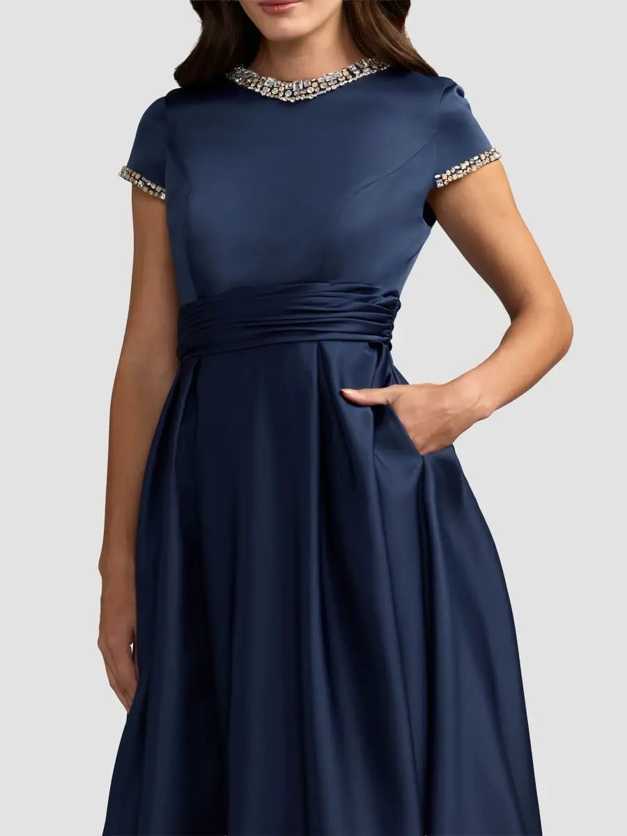 Mac Duggal Women's Embellished Satin Cap-Sleeve Gown | Thumbnail 4 Mac Duggal Women's Embellished Satin Cap-Sleeve Gown | Thumbnail 4