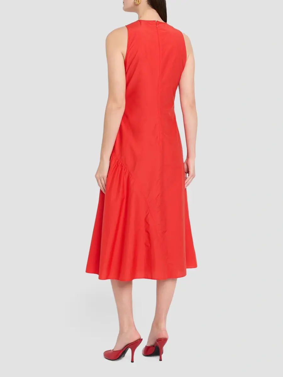 Theory Women's Asymmetrical Ruched Soft Lawn Midi-Dress | Thumbnail 3 Theory Women's Asymmetrical Ruched Soft Lawn Midi-Dress | Thumbnail 3