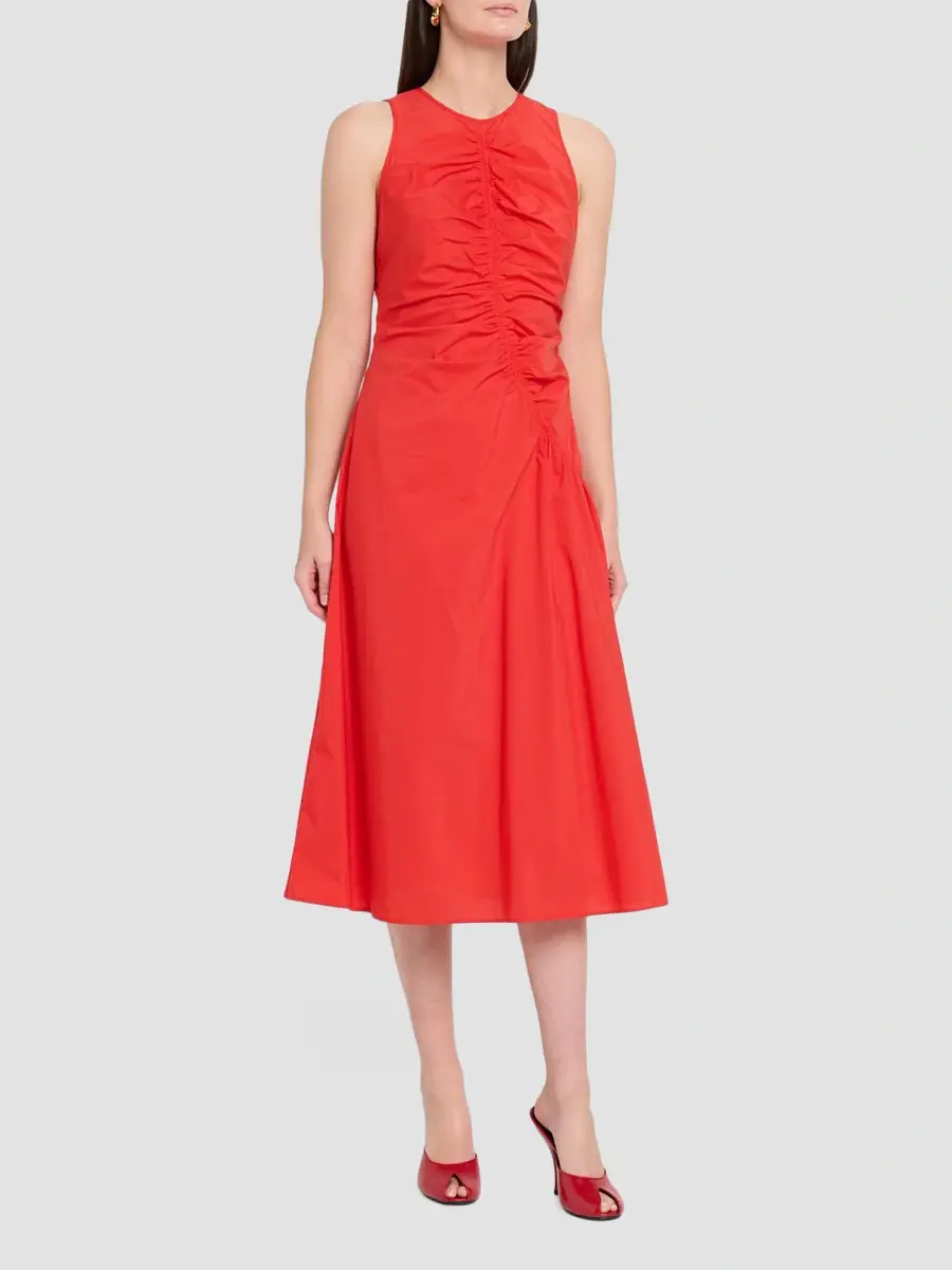 Theory Women's Asymmetrical Ruched Soft Lawn Midi-Dress | Thumbnail 4 Theory Women's Asymmetrical Ruched Soft Lawn Midi-Dress | Thumbnail 4