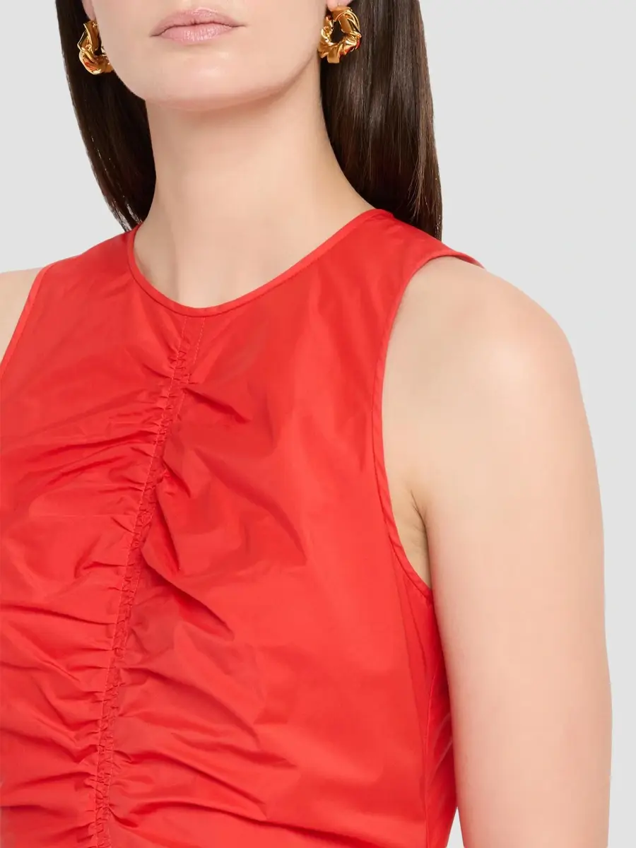 Theory Women's Asymmetrical Ruched Soft Lawn Midi-Dress | Thumbnail 5 Theory Women's Asymmetrical Ruched Soft Lawn Midi-Dress | Thumbnail 5