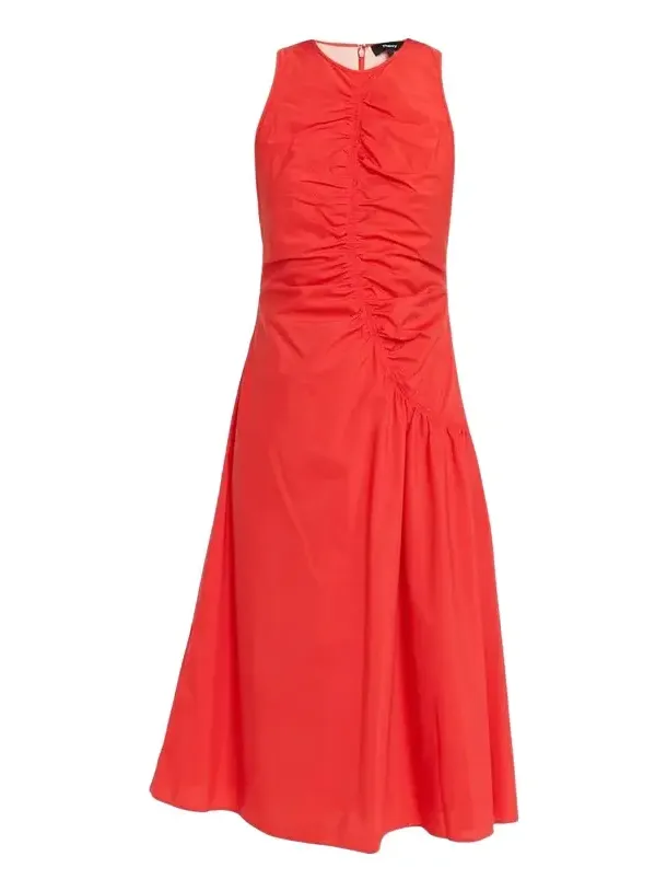 Women's Asymmetrical Ruched Soft Lawn Midi-Dress Women's Asymmetrical Ruched Soft Lawn Midi-Dress
