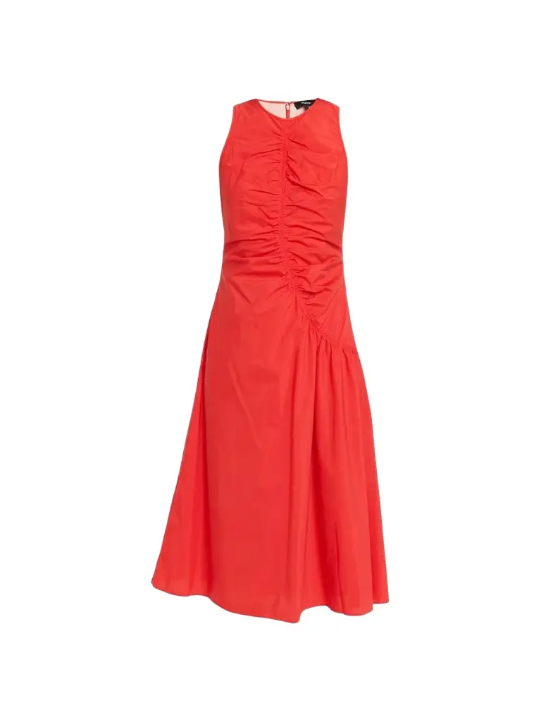 Theory Women's Asymmetrical Ruched Soft Lawn Midi-Dress