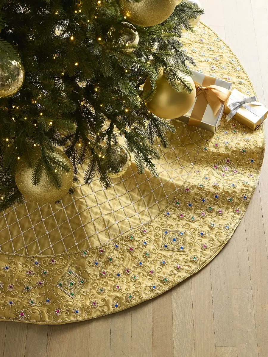 Golden Tapestry Bead‑Embroidered Tree Skirt Golden Tapestry Bead‑Embroidered Tree Skirt