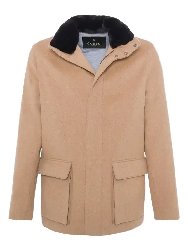 Men's Wool Jacket with Detachable Select Shearling Lamb Collar Men's Wool Jacket with Detachable Select Shearling Lamb Collar