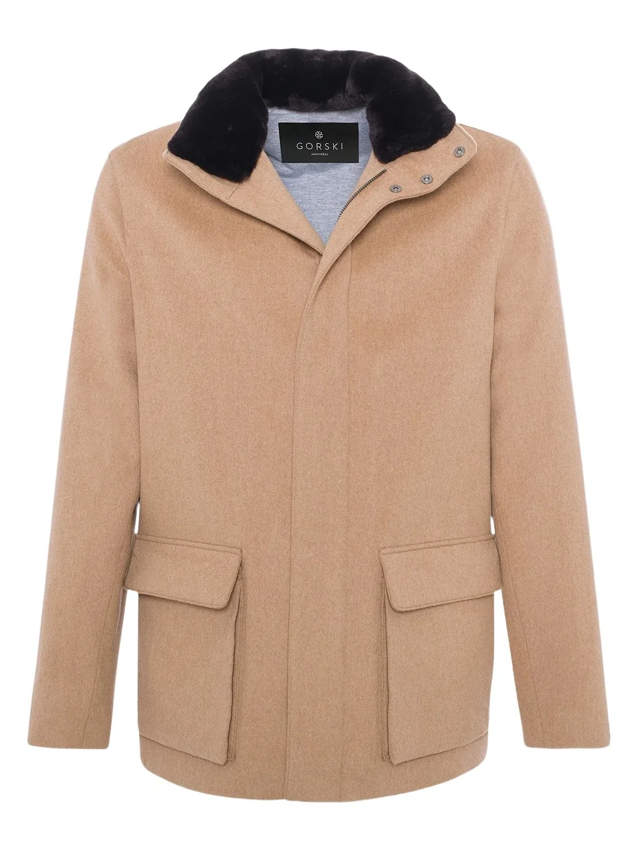 Gorski Men's Wool Jacket with Detachable Select Shearling Lamb Collar