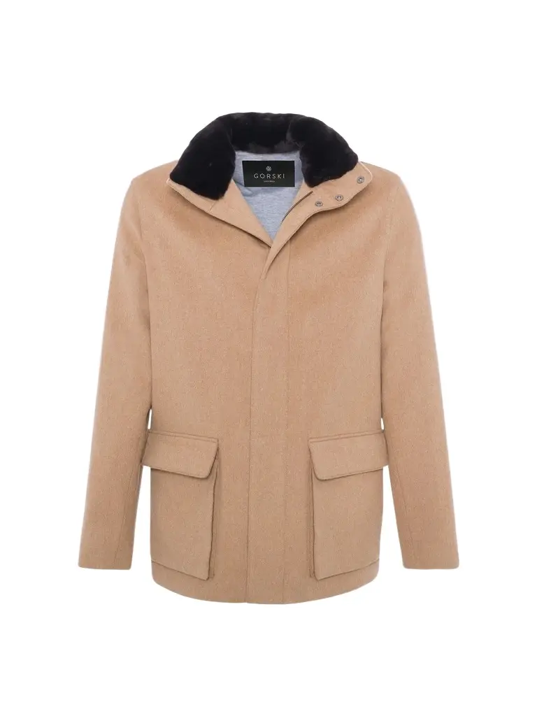 Gorski Men's Wool Jacket with Detachable Select Shearling Lamb Collar