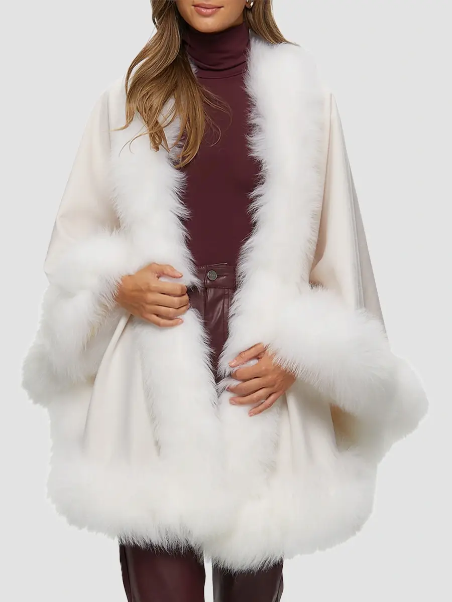 Gorski Women's Select Cashmere Capelet with Merinillo Shearling Lamb Trim | Thumbnail 2