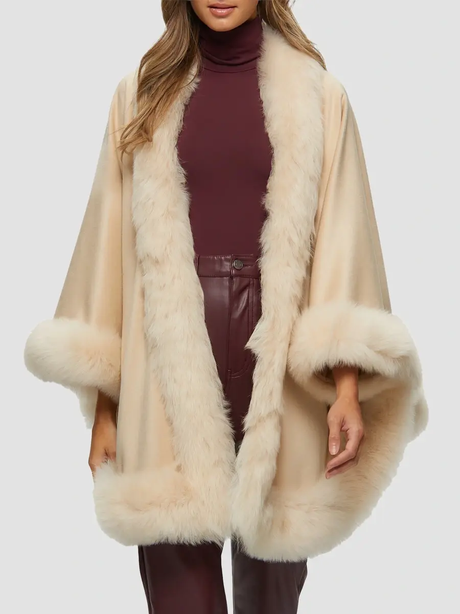 Gorski Women's Select Cashmere Capelet with Merinillo Shearling Lamb Trim | Thumbnail 2
