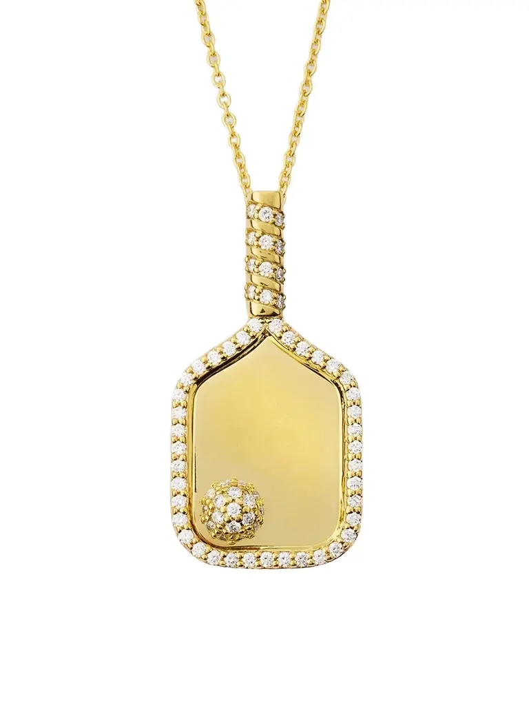 Women's 18K Yellow Gold & 0.23 TCW Diamond Pickleball Paddle Pendant Necklace