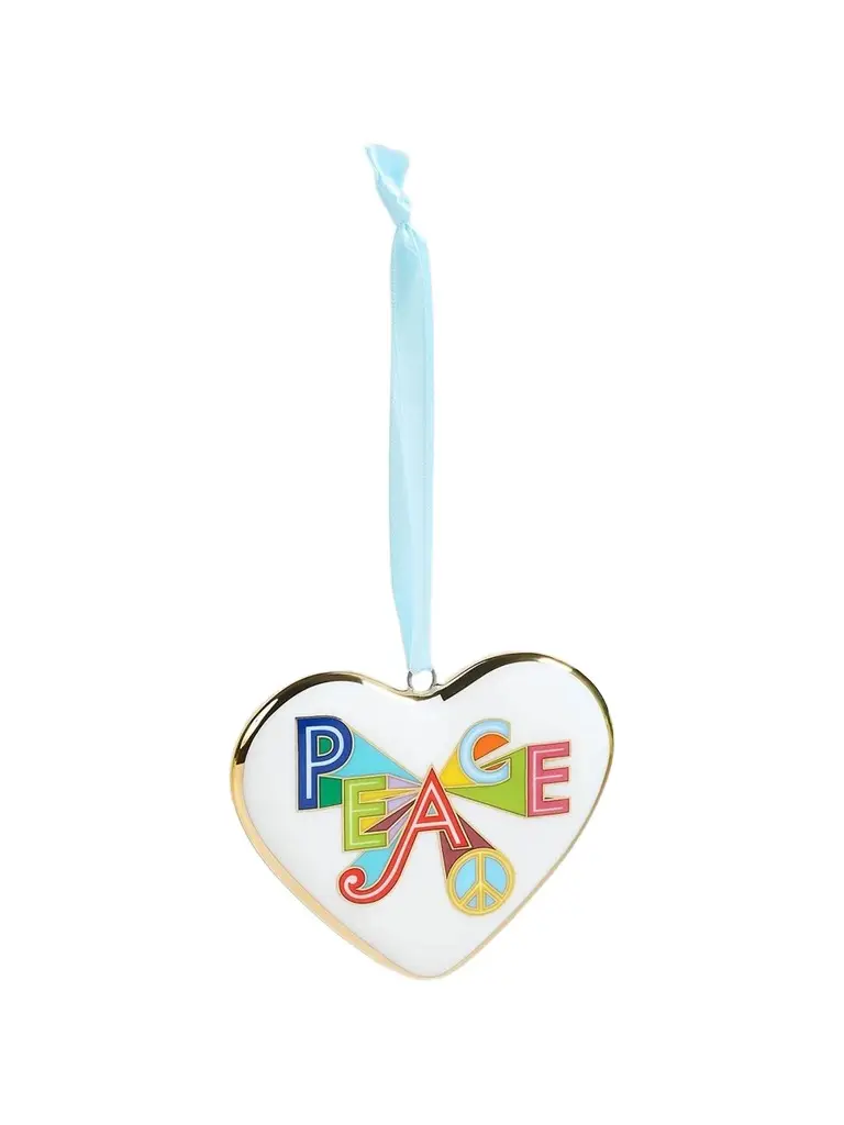 Peace & Love Porcelain Heart Ornament