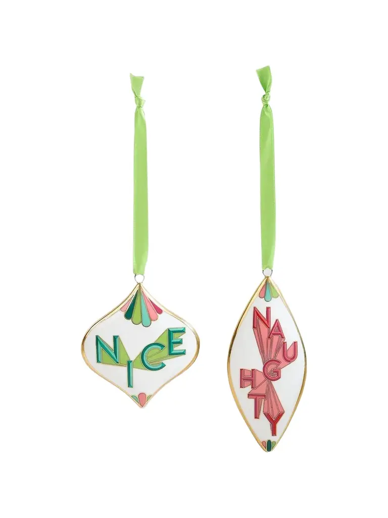 Jonathan Adler Holiday 2-Piece Naughty & Nice Porcelain Ornaments Set