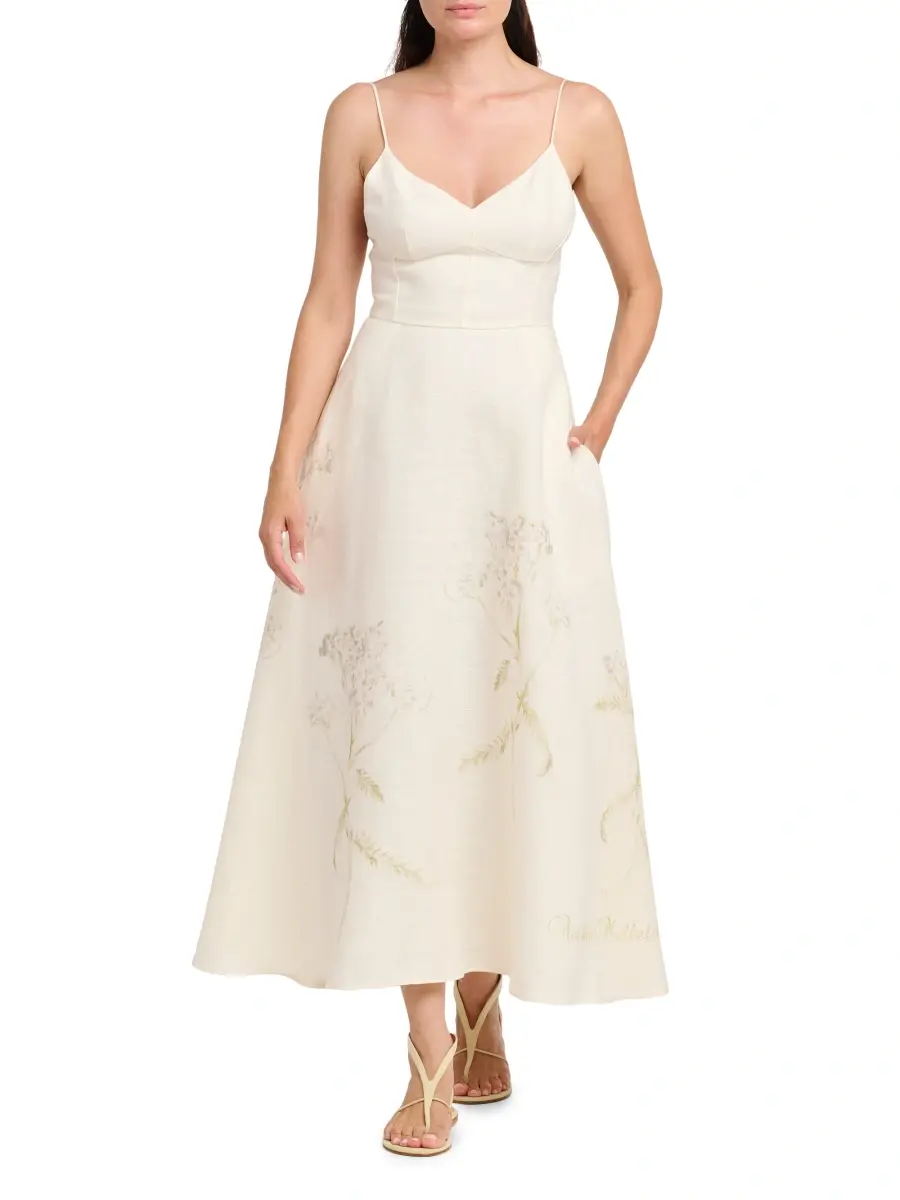 Alberta Ferretti Women's Floral Linen Maxi Dress | Thumbnail 2 Alberta Ferretti Women's Floral Linen Maxi Dress | Thumbnail 2