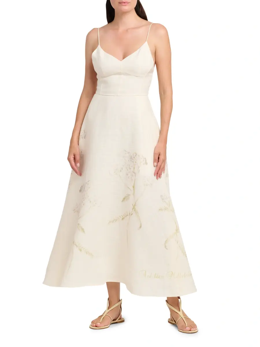 Alberta Ferretti Women's Floral Linen Maxi Dress | Thumbnail 3 Alberta Ferretti Women's Floral Linen Maxi Dress | Thumbnail 3